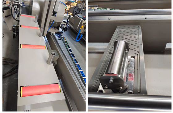 Macchina di segatura a doppia testa a mitra completamente automatica per la fabbricazione di porte di finestre